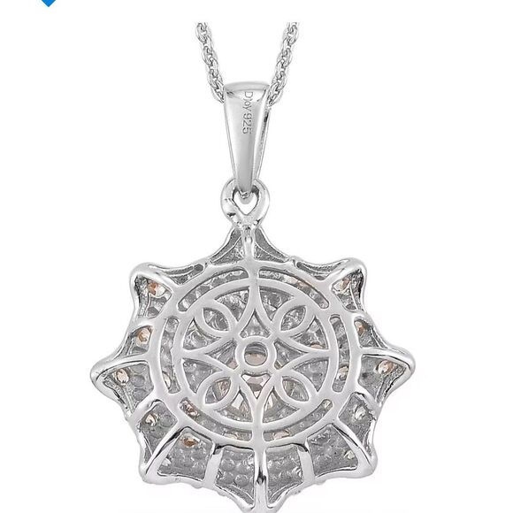 CZ Cluster Pendant Necklace 20 Inches in Vermeil Yellow Gold & Platinum Over Ste - Picture 3 of 5